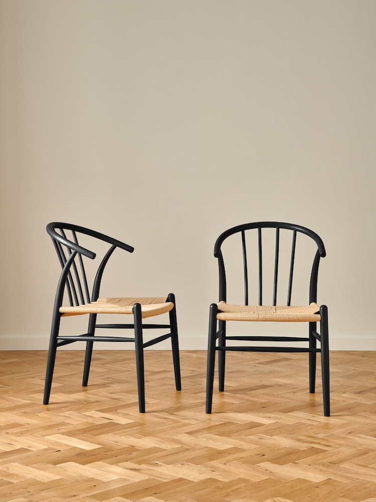 Jasper Conran London Set of 2 Black Bray Dining Chairs - Image 1 of 6