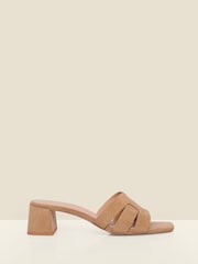 Sosandar Brown Faux Suede Block Heel Mules - Image 2 of 5
