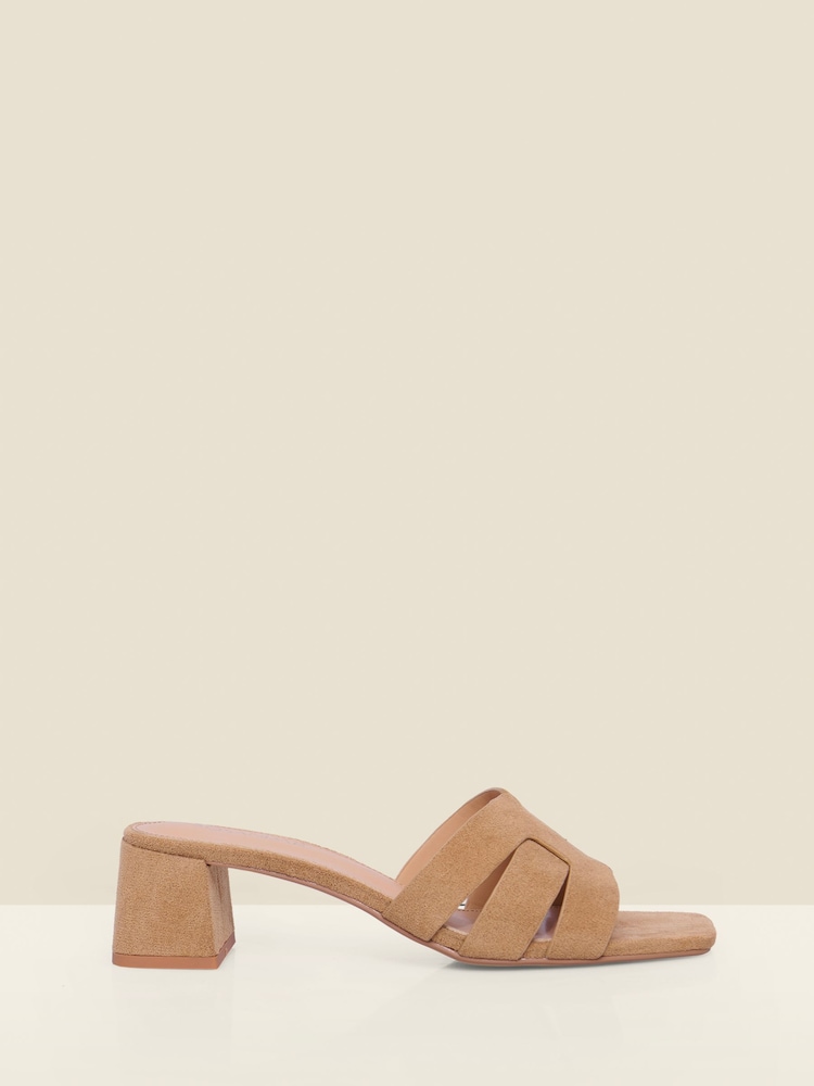 Sosandar Brown Faux Suede Block Heel Mules - Image 2 of 5