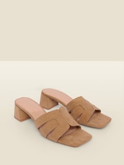 Sosandar Brown Faux Suede Block Heel Mules - Image 3 of 5