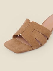 Sosandar Brown Faux Suede Block Heel Mules - Image 5 of 5