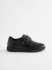 Black Wide Fit (G) Leather Touch Fastening School Shoes - Image 2 of 5