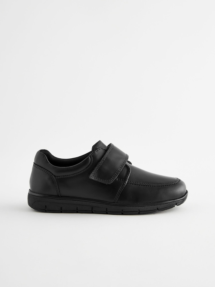 Black Wide Fit (G) Leather Touch Fastening School Shoes - Image 2 of 5