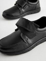 Black Wide Fit (G) Leather Touch Fastening School Shoes - Image 3 of 5