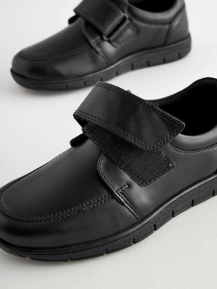 Black Wide Fit (G) Leather Touch Fastening School Shoes - Image 3 of 5