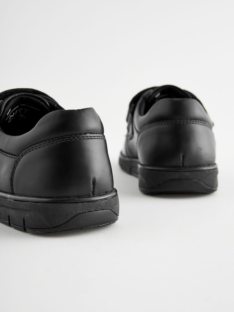 Black Wide Fit (G) Leather Touch Fastening School Shoes - Image 4 of 5