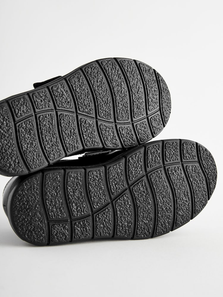 Black Wide Fit (G) Leather Touch Fastening School Shoes - Image 5 of 5