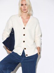 Blanc écru - Mid Length Long Sleeve Cardigan with Wool - Image 1 de 5