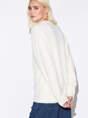 Blanc écru - Mid Length Long Sleeve Cardigan with Wool - Image 4 de 5