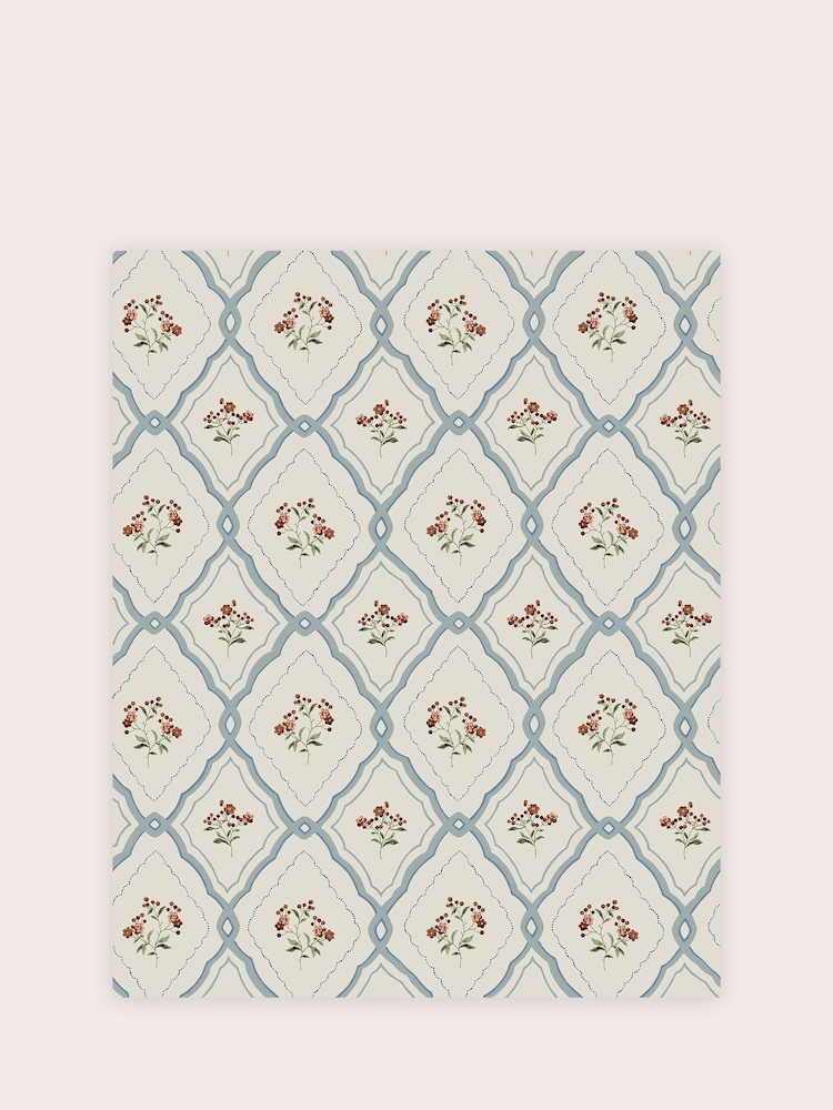 Laura Ashley Pale Seaspray Blue Pinford Trellis 10M Wallpaper - Image 2 of 4