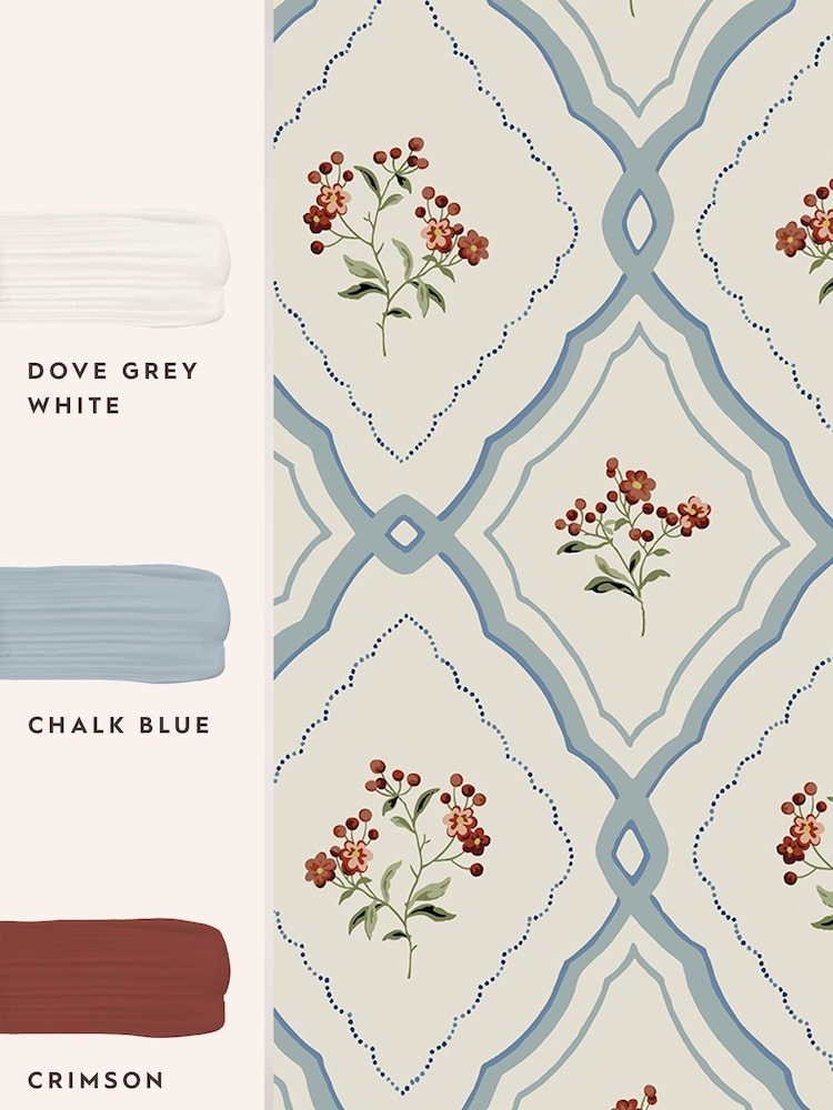 Laura Ashley Pale Seaspray Blue Pinford Trellis 10M Wallpaper - Image 4 of 4