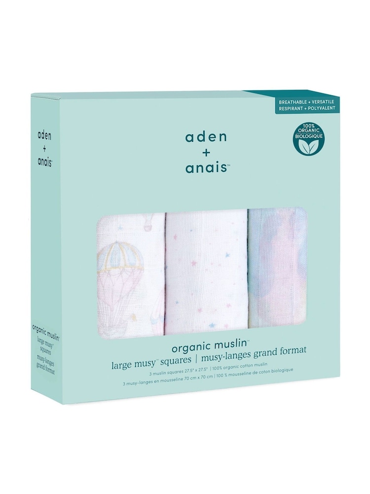 Розовый - Набор из 3 квадратных пеленок из органического хлопка Aden + Anais - Изображение 3 3