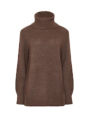 Long Tall Sally Brown Premium Roll Neck Fluffy Knitted Jumper - Image 5 of 6