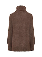 Long Tall Sally Brown Premium Roll Neck Fluffy Knitted Jumper - Image 6 of 6