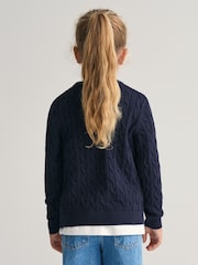GANT Blue/Black Kids Shield 100% Cotton Cable Knit Crew Neck Sweater - Image 2 of 6