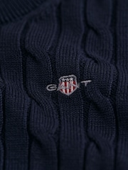 GANT Blue/Black Kids Shield 100% Cotton Cable Knit Crew Neck Sweater - Image 6 of 6