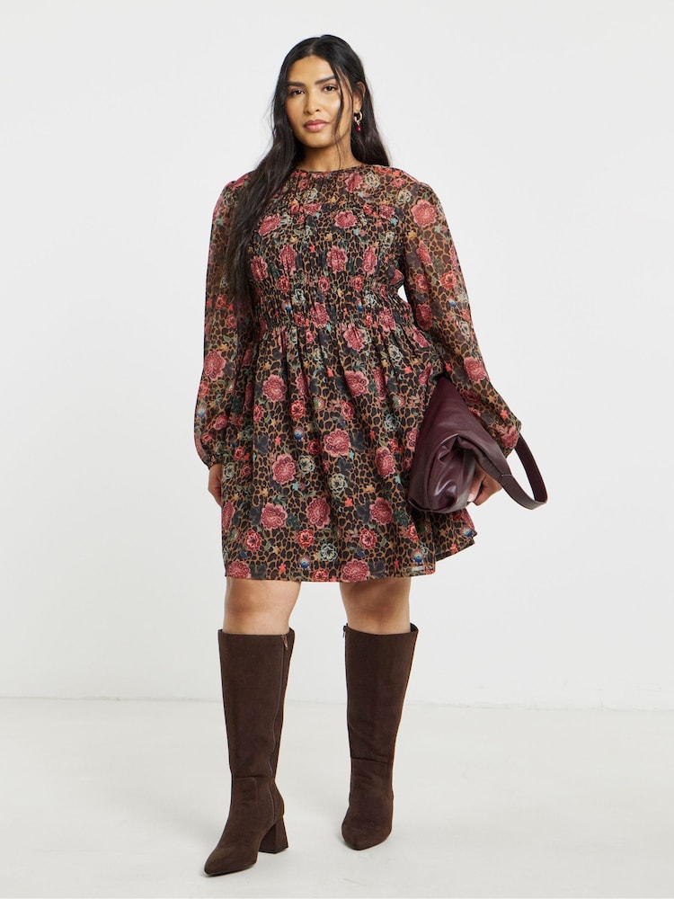 Simply Be Leopard Print Skater Dress - Image 1 of 4 Simply Be Leopard Print Skater Dress - Image 1 of 4