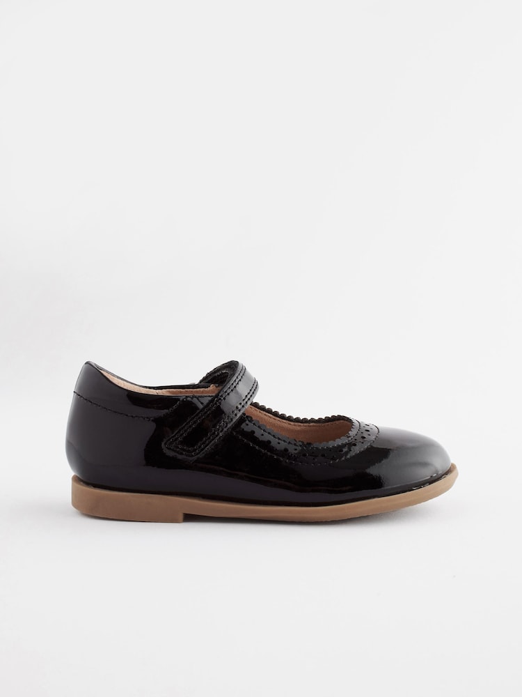 Lackleder, Schwarz - Leather Mary Jane Touch Fastening School Brogues - Bild 2 von 5 Lackleder, Schwarz - Leather Mary Jane Touch Fastening School Brogues - Bild 2 von 5