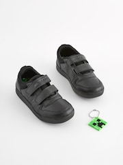 Black Wide Fit (G) Minecraft Elastic Lace School Shoes - Image 1 of 5