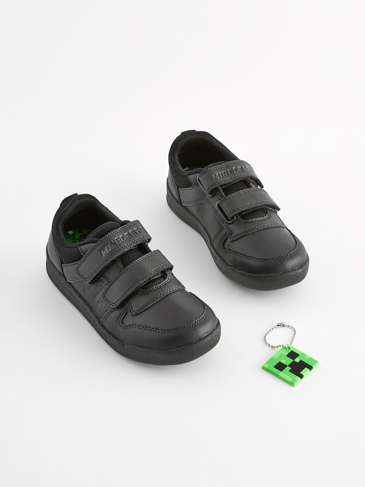 Black Wide Fit (G) Minecraft Elastic Lace School Shoes - Image 1 of 5