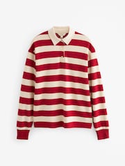 Weinrot/Naturfarben - Langärmeliges Rugby-Poloshirt mit Streifendesign und Knopfleiste - Bild 6 von 7