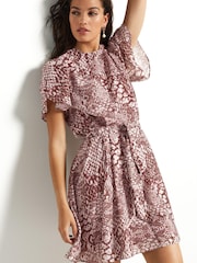 Pink Snake Print Sparkle Flutter Sleeve Mini Dress - Image 1 of 6