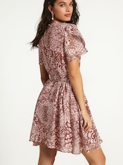 Pink Snake Print Sparkle Flutter Sleeve Mini Dress - Image 3 of 6