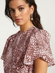 Pink Snake Print Sparkle Flutter Sleeve Mini Dress - Image 4 of 6
