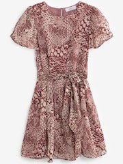 Pink Snake Print Sparkle Flutter Sleeve Mini Dress - Image 5 of 6