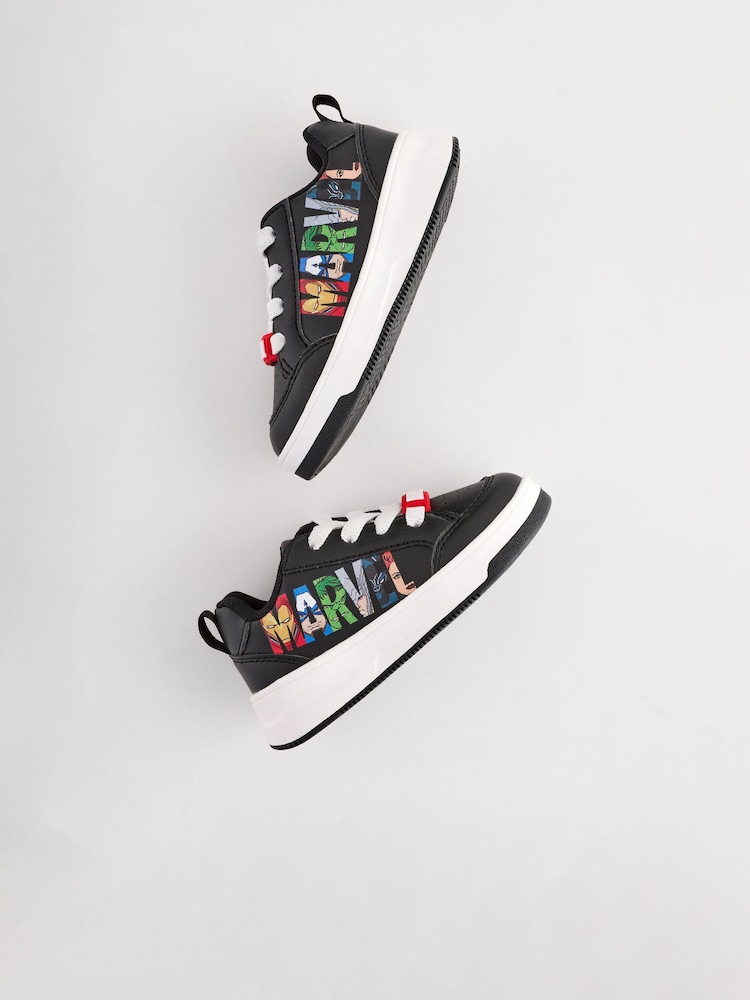Black Standard Fit (F) Marvel Elastic Lace Trainers - Image 2 of 5
