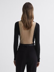 Reiss Black/Nude Eden Knitted Open Collar Top - Image 1 of 5