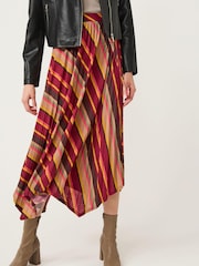 Berry Red Stripe Asymmetric Pleated Midi Skirt - Image 3 of 7