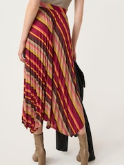 Berry Red Stripe Asymmetric Pleated Midi Skirt - Image 4 of 7
