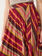 Berry Red Stripe Asymmetric Pleated Midi Skirt - Image 5 of 7
