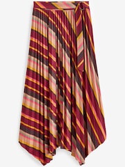Berry Red Stripe Asymmetric Pleated Midi Skirt - Image 6 of 7