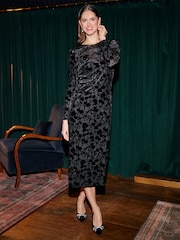 Yumi Black Burnout Velvet Midi Dress - Image 3 of 5