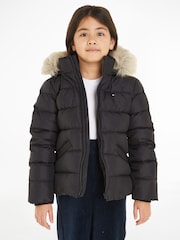 Tommy Hilfiger Black Girls Essential Down Faux Fur Hood Jacket - Image 1 of 6