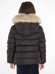 Tommy Hilfiger Black Girls Essential Down Faux Fur Hood Jacket - Image 2 of 6