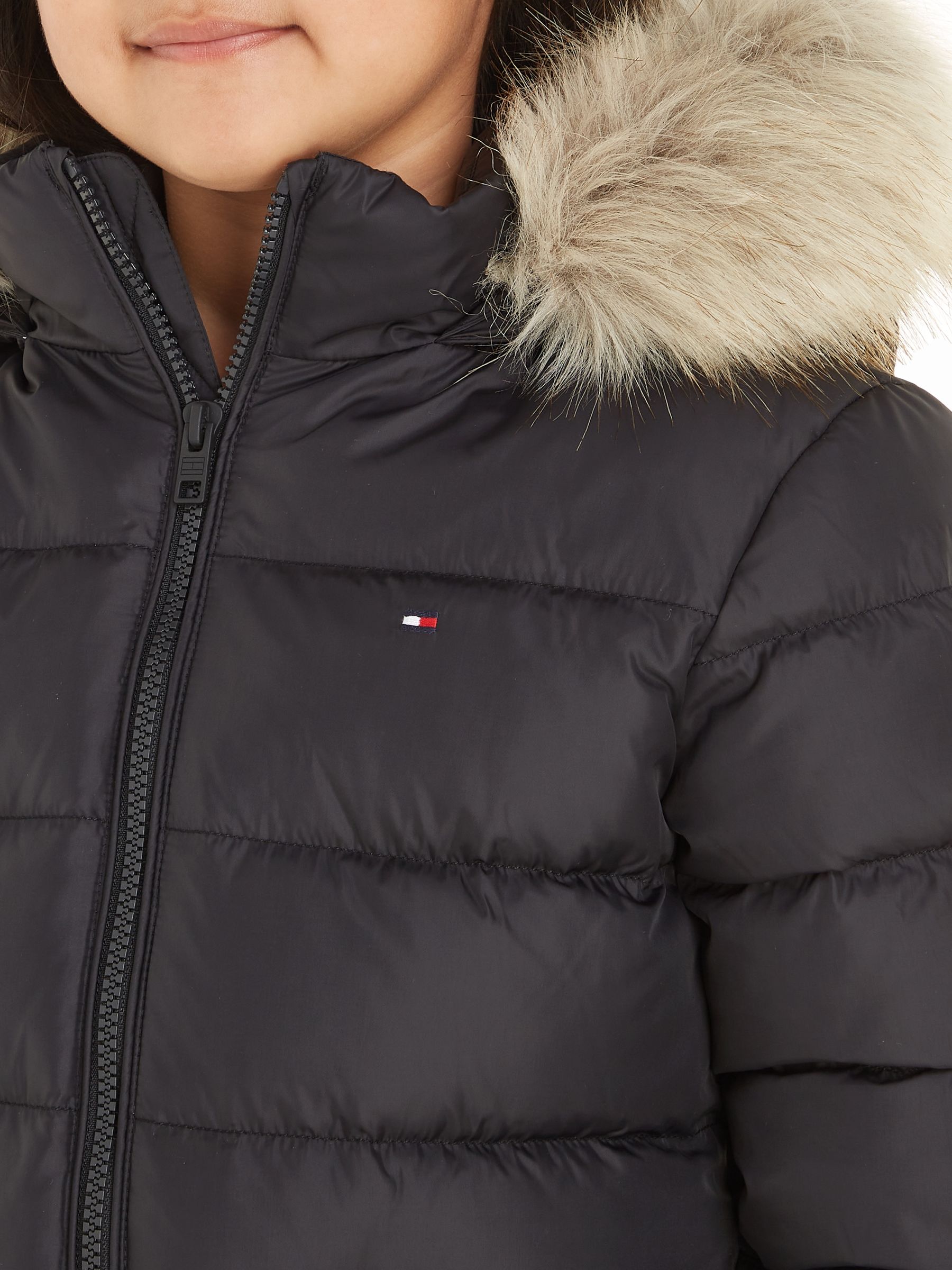 Tommy Hilfiger Black Girls Essential Down Faux Fur Hood Jacket