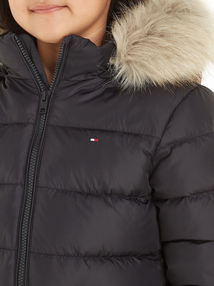 Tommy Hilfiger Black Girls Essential Down Faux Fur Hood Jacket - Image 3 of 6
