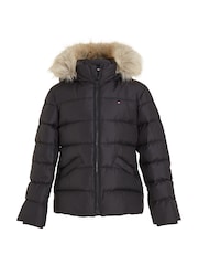 Tommy Hilfiger Black Girls Essential Down Faux Fur Hood Jacket - Image 4 of 6