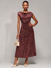 Jolie Moi Red Cowl Neck Velvet Midaxi Dress - Image 1 of 6