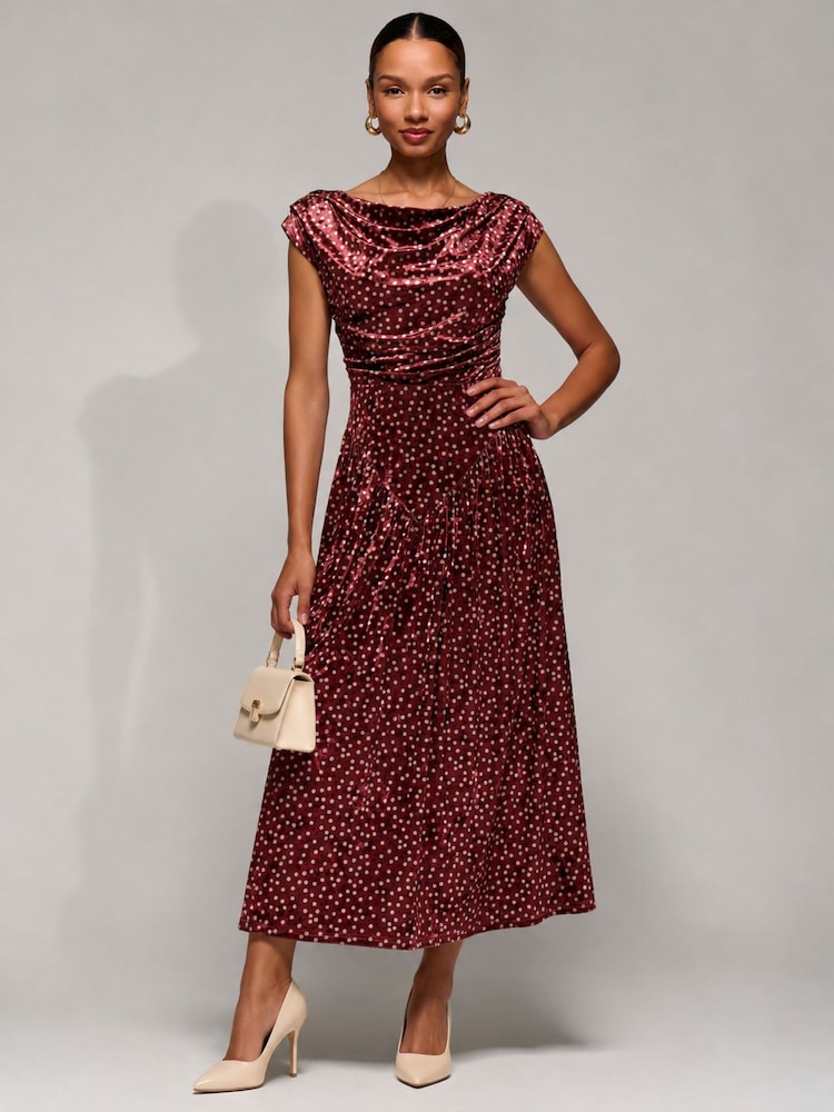 Jolie Moi Red Cowl Neck Velvet Midaxi Dress - Image 1 of 6 Jolie Moi Red Cowl Neck Velvet Midaxi Dress - Image 1 of 6
