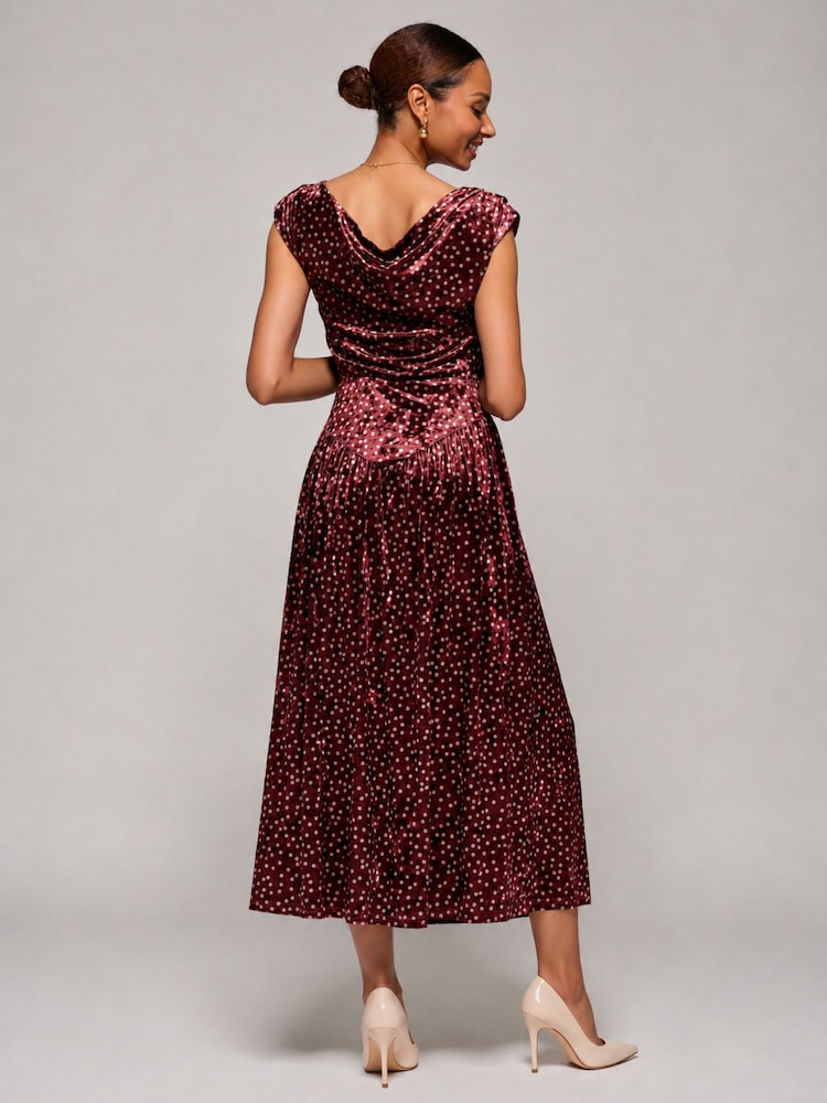 Jolie Moi Red Cowl Neck Velvet Midaxi Dress - Image 2 of 6 Jolie Moi Red Cowl Neck Velvet Midaxi Dress - Image 2 of 6