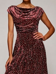Jolie Moi Red Cowl Neck Velvet Midaxi Dress - Image 3 of 6