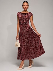 Jolie Moi Red Cowl Neck Velvet Midaxi Dress - Image 4 of 6
