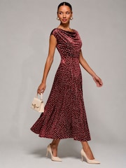 Jolie Moi Red Cowl Neck Velvet Midaxi Dress - Image 5 of 6