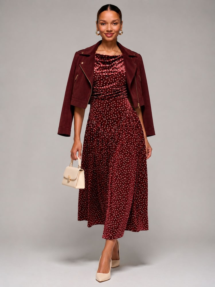 Jolie Moi Red Cowl Neck Velvet Midaxi Dress - Image 6 of 6 Jolie Moi Red Cowl Neck Velvet Midaxi Dress - Image 6 of 6