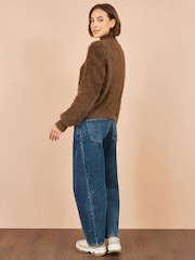 Yumi Brown Eyelash Zip Knitted Jacket - Image 5 of 5
