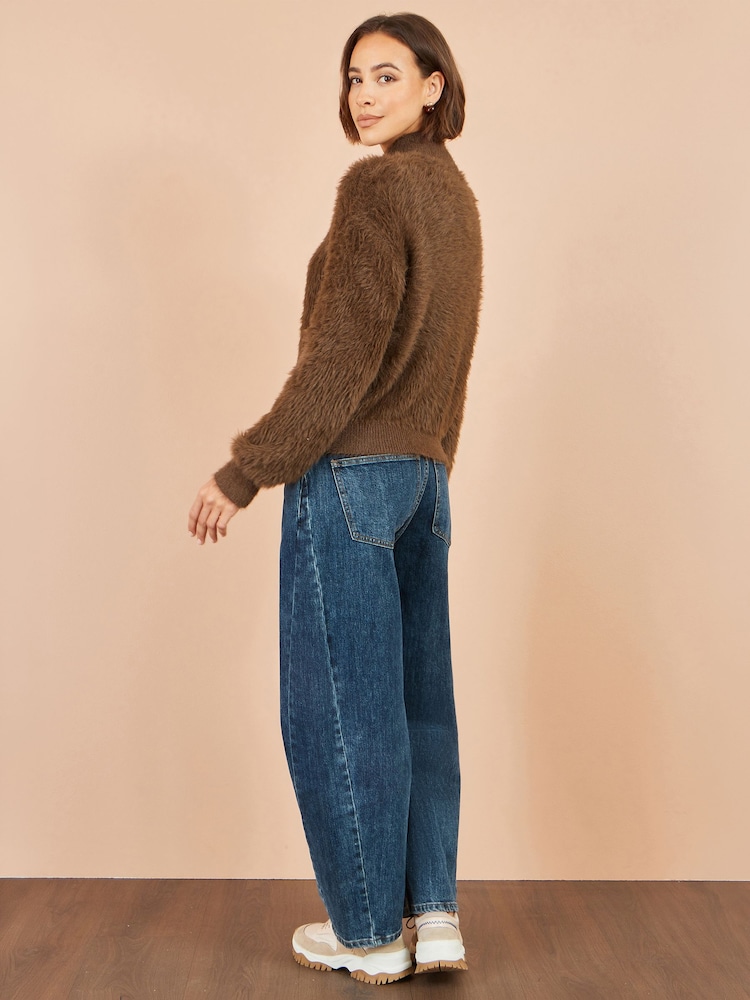 Yumi Brown Eyelash Zip Knitted Jacket - Image 5 of 5